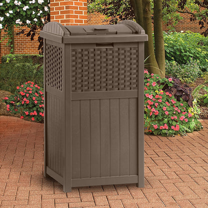 Suncast 77 Quart Patio Cooler w/ Cabinet and Basket w/ Wicker Trash Hideaway