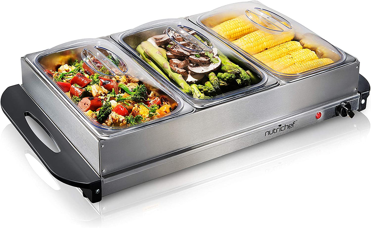 NutriChef Portable 3 Pot Electric Hot Plate Buffet Warmer Chafing Serving Dish