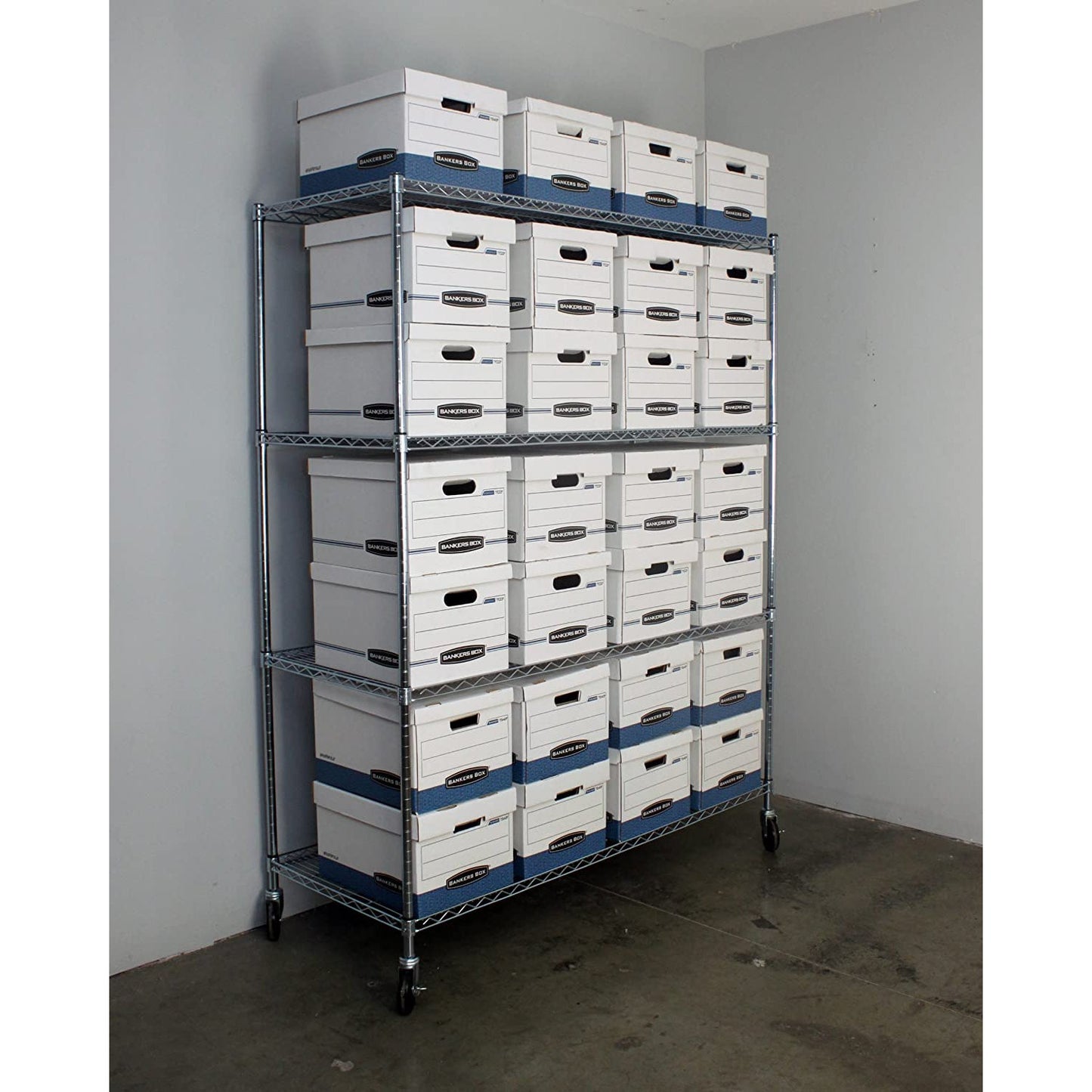 SafeRacks 24 x 60 x 72" 4 Tier Steel Wire Storage Shelving Rack w/Wheels, Silver