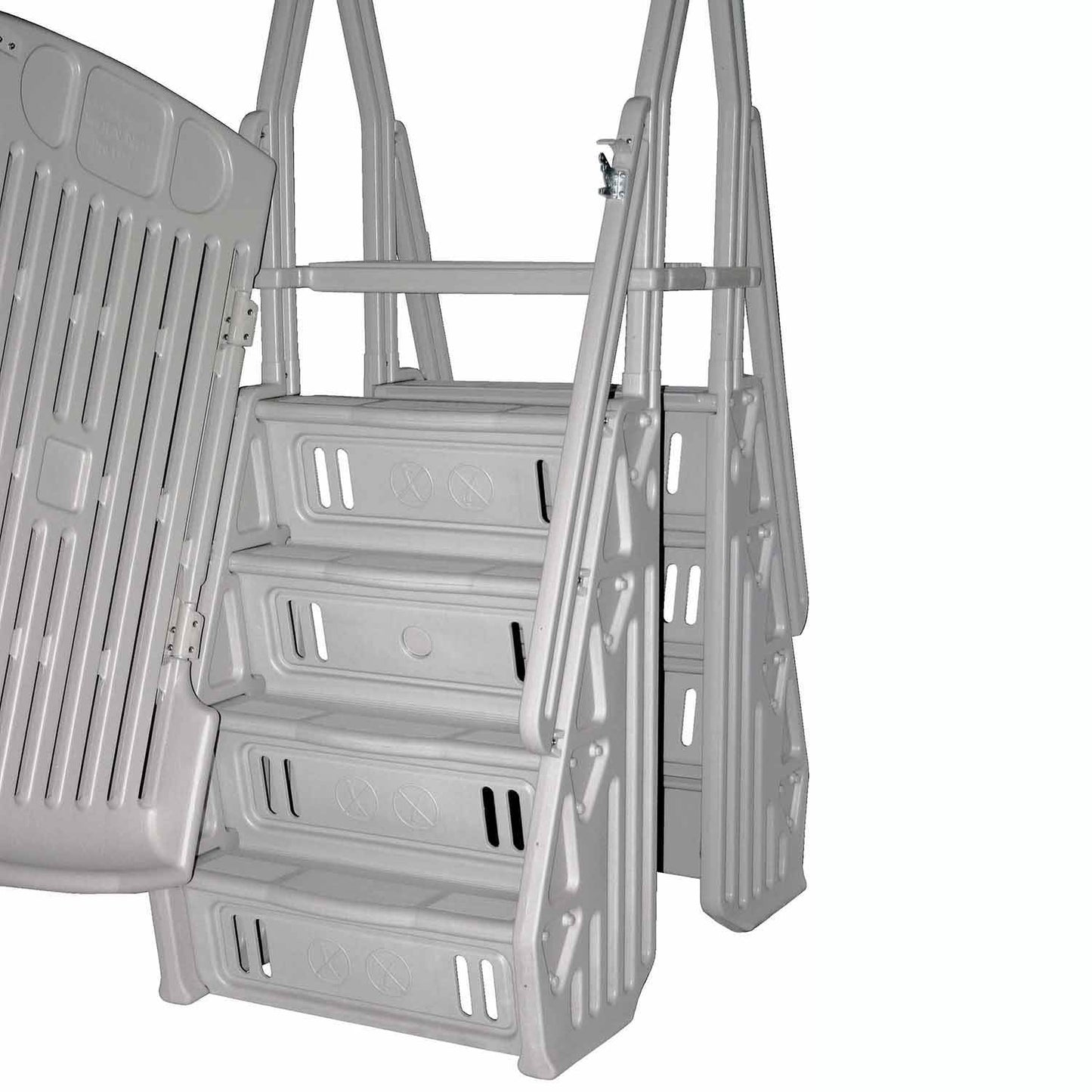 Vinyl Works GE Deluxe Adjustable A Frame Above Ground Pool Ladder w/ Gate, Taupe