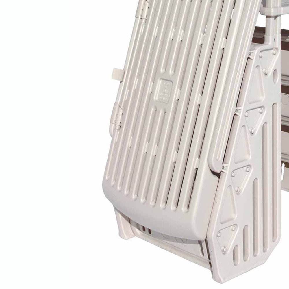 Vinyl Works GE Deluxe Adjustable A Frame Above Ground Pool Ladder w/ Gate, Taupe