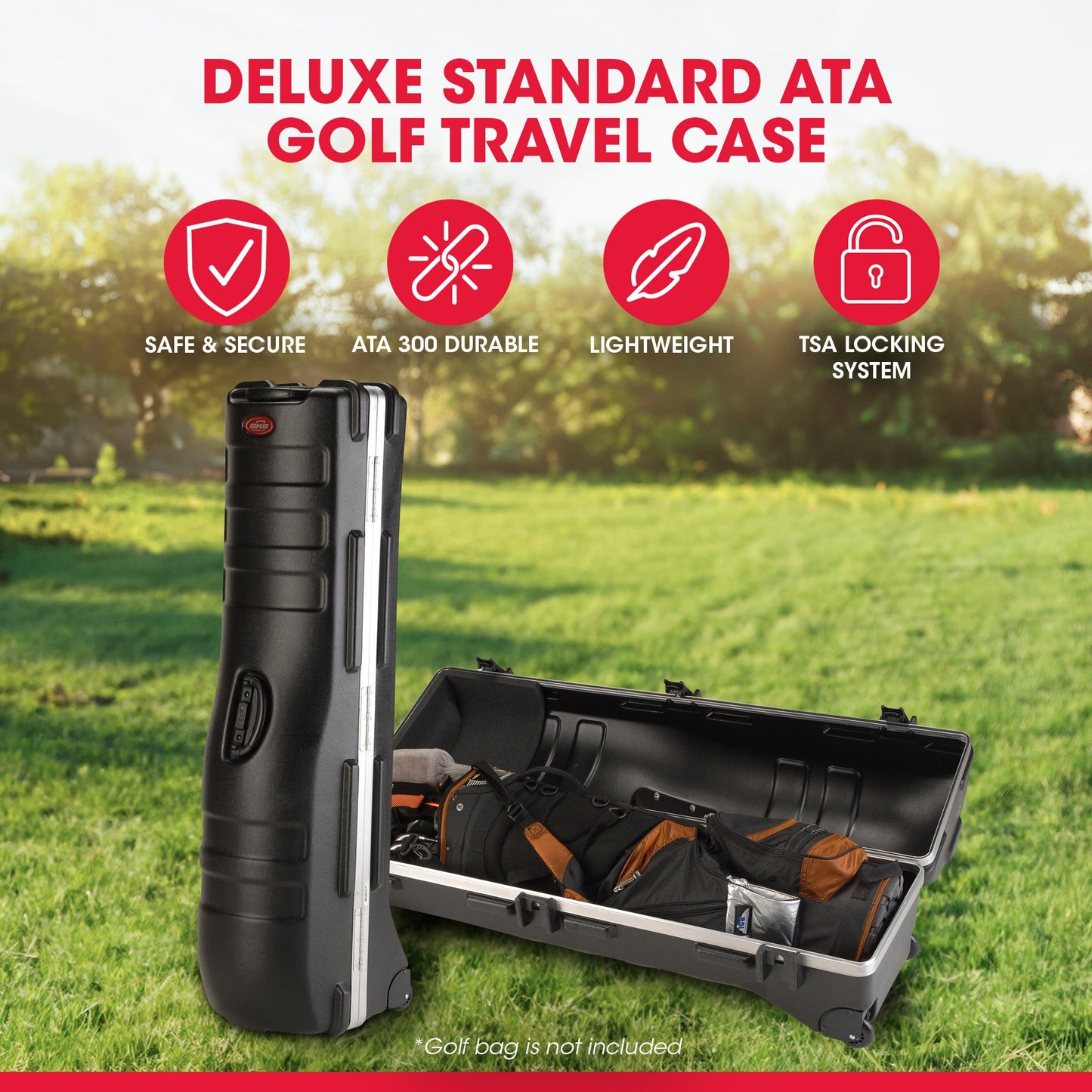 SKB Cases Deluxe ATA Hard Plastic Storage 2 Wheeled Cart Golf Bag Travel Case