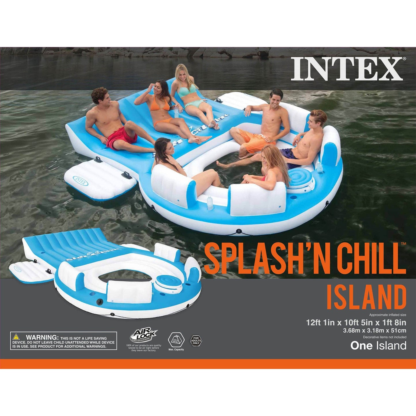 Intex Splash N Chill Island Inflatable Pool Float Lounger w/ Quick Fill Air Pump