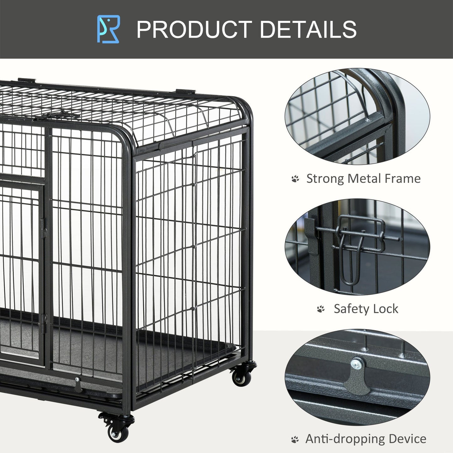 Folding Design Heavy Duty Metal Dog Cage Crate & Kennel with Removable Tray and Cover, & 4 Locking Wheels, Indoor/Outdoor 43"