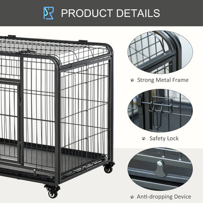 Folding Design Heavy Duty Metal Dog Cage Crate & Kennel with Removable Tray and Cover, & 4 Locking Wheels, Indoor/Outdoor 43"