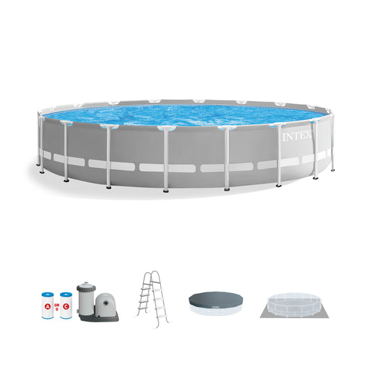 Intex 18ft x 48in Prism Round Frame Above Ground Swimming Pool Set with Pump