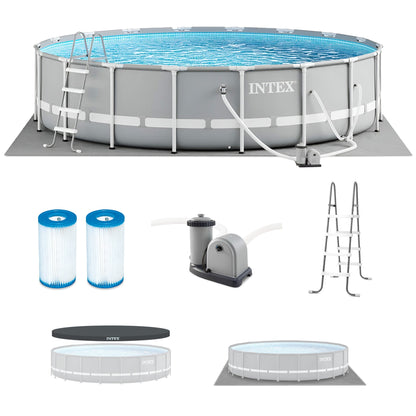 Intex 18ft x 48in Prism Round Frame Above Ground Swimming Pool Set with Pump