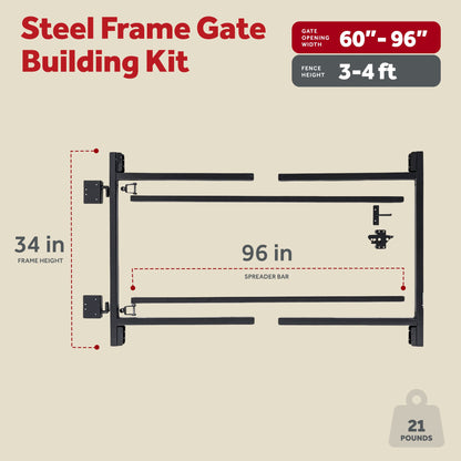 Steel Frame Gate Building Kit, 60-96 In Wide Opening 3-4 Feet High (Damaged)