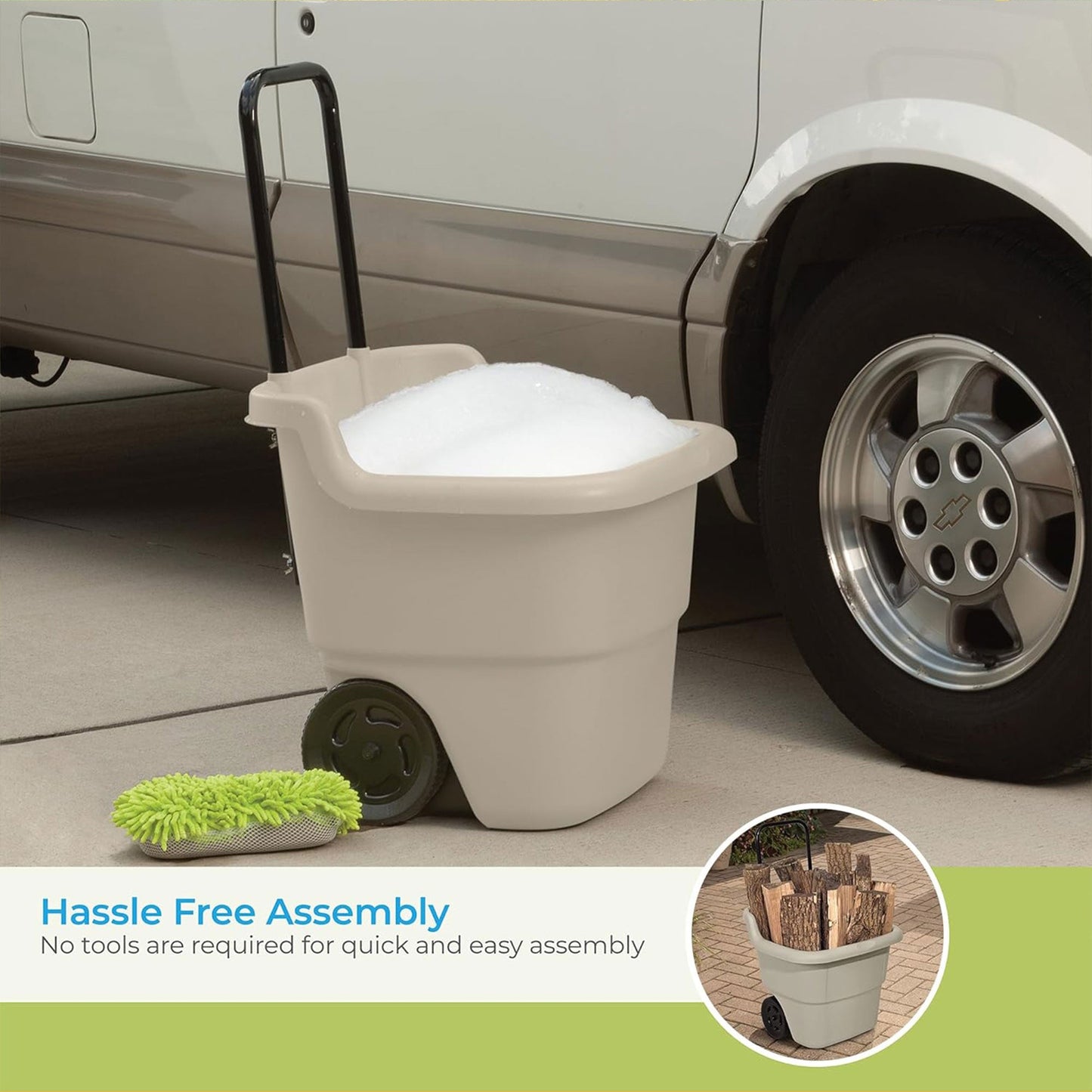 Suncast LC1250D 15 Gallon Poly Multipurpose Rolling Lawn and Garden Cart, Taupe