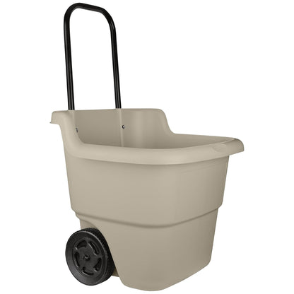 Suncast LC1250D 15 Gallon Poly Multipurpose Rolling Lawn and Garden Cart, Taupe