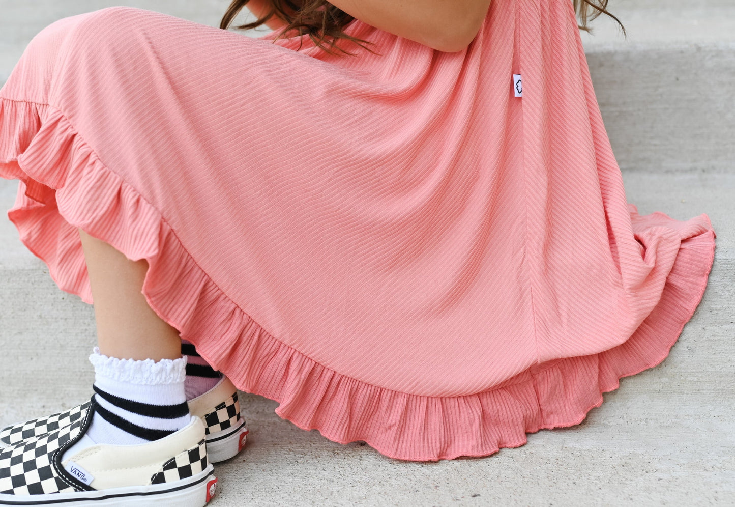 CORAL RIB DREAM RUFFLE DRESS