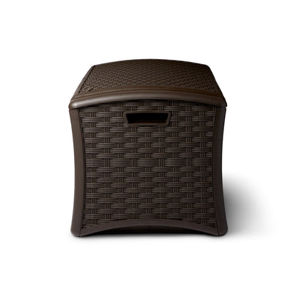 Suncast 72 Gallon Resin Wicker Outdoor Patio Storage Deck Box, Brown (2 Pack)