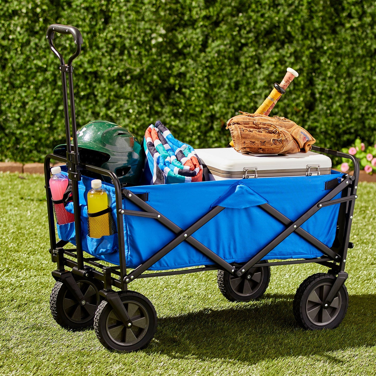 Mac Sports Collapsible Folding Outdoor Garden Utility Wagon Cart w/ Table, Blue