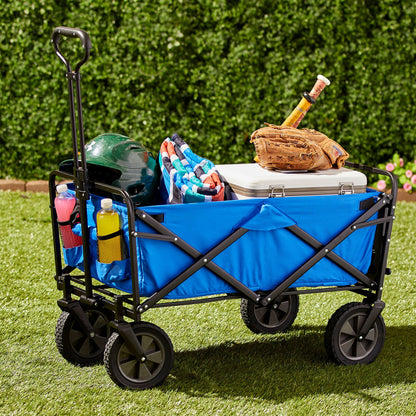 Mac Sports Collapsible Folding Outdoor Garden Utility Wagon Cart w/ Table, Blue