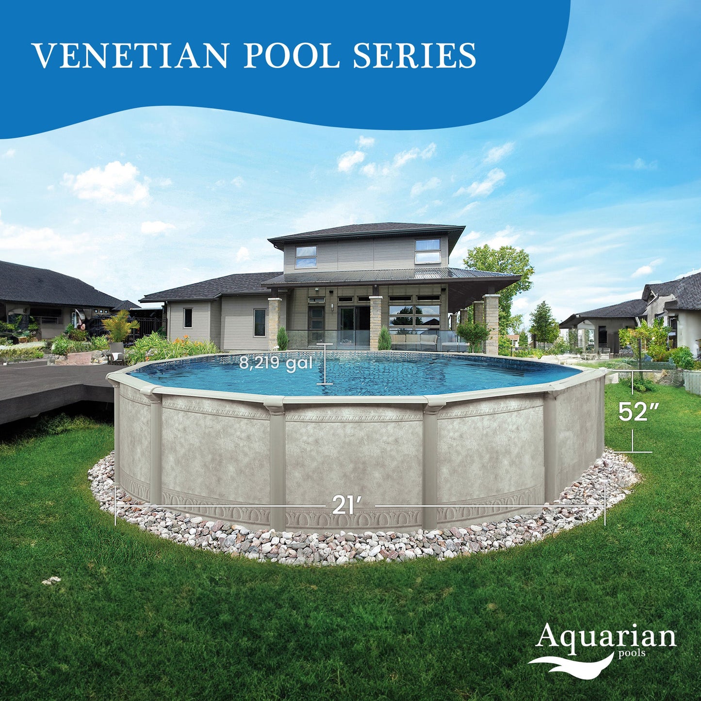 Aquarian Pools Khaki Venetian 21ft x 52in Outdoor Above Ground Swimming Pool