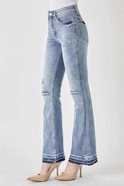 RISEN Distressed Shadow Hem Flare Jeans (7)