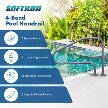Saftron RTD-448-GG 4 Bend Swimming Pool Mounted Polymer Handrail, Gray (2 Pack)