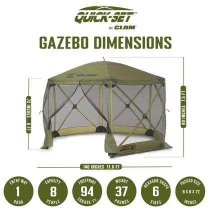 CLAM Quick-Set Escape 11.5 x 11.5 Foot Portable Outdoor Canopy Shelter, Green
