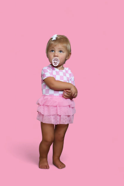 BUBBLEGUM CHECKERS DREAM TUTU BODYSUIT DRESS