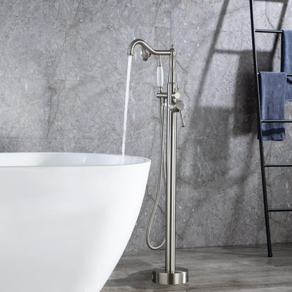 Freestanding Bathtub Faucet Tub Filler Free Standing Matte Black Tub Faucet Classic Brass Stand Alone Clawfoot Tub faucet Soaking Tub Fillers Floor Mount Tub Filler with handheld shower