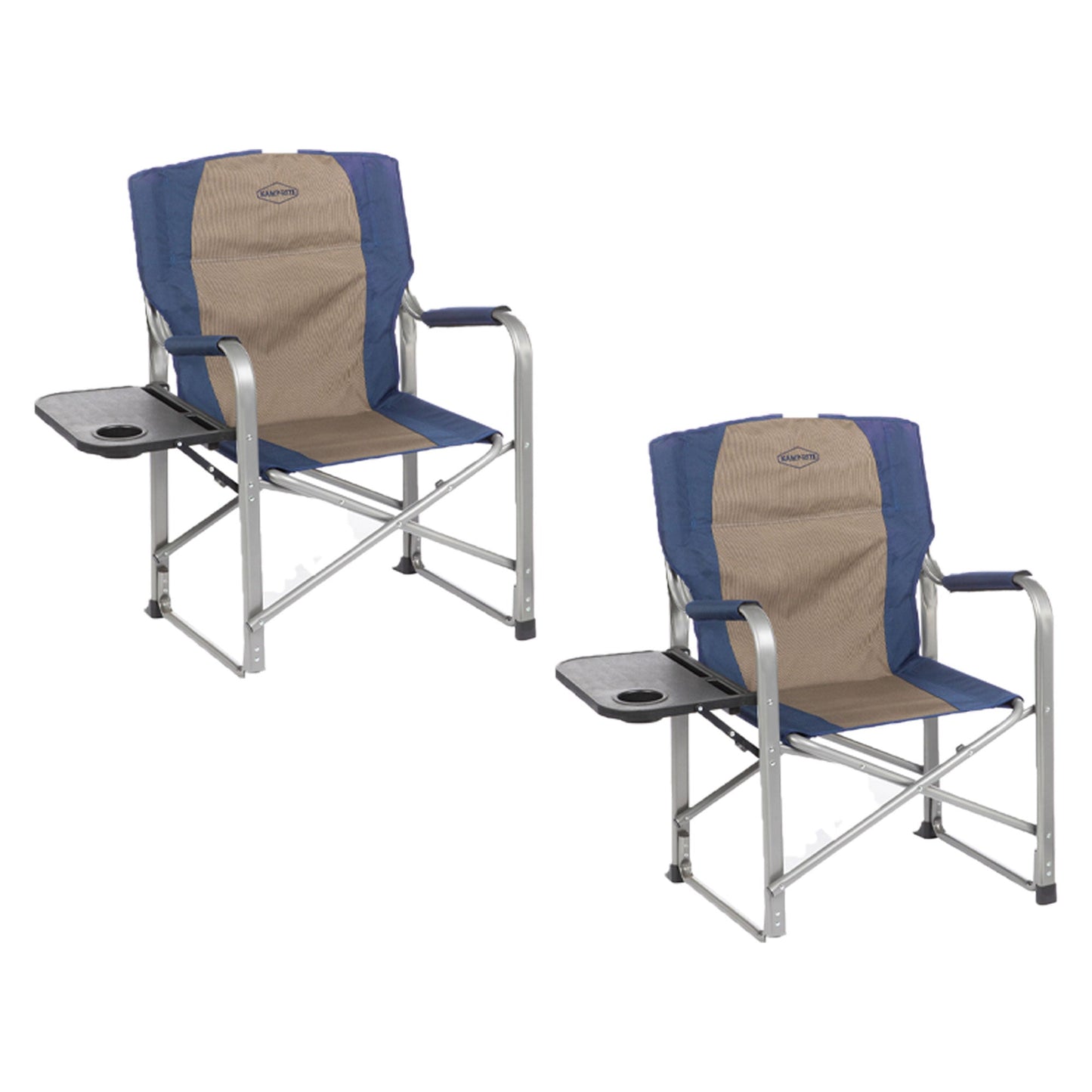 Kamp-Rite Outdoor Camping Director's Chair with Side Table, Navy & Tan (2 Pack)