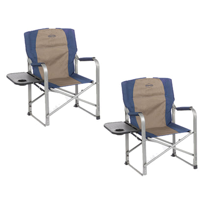 Kamp-Rite Outdoor Camping Director's Chair with Side Table, Navy & Tan (2 Pack)