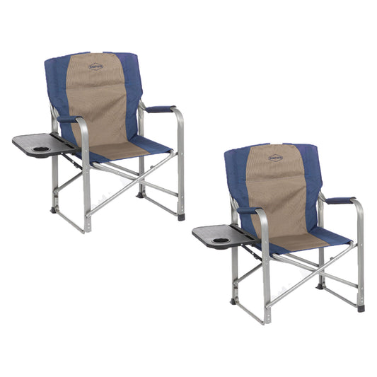 Kamp-Rite Outdoor Camping Director's Chair with Side Table, Navy & Tan (2 Pack)