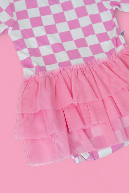 BUBBLEGUM CHECKERS DREAM TUTU BODYSUIT DRESS