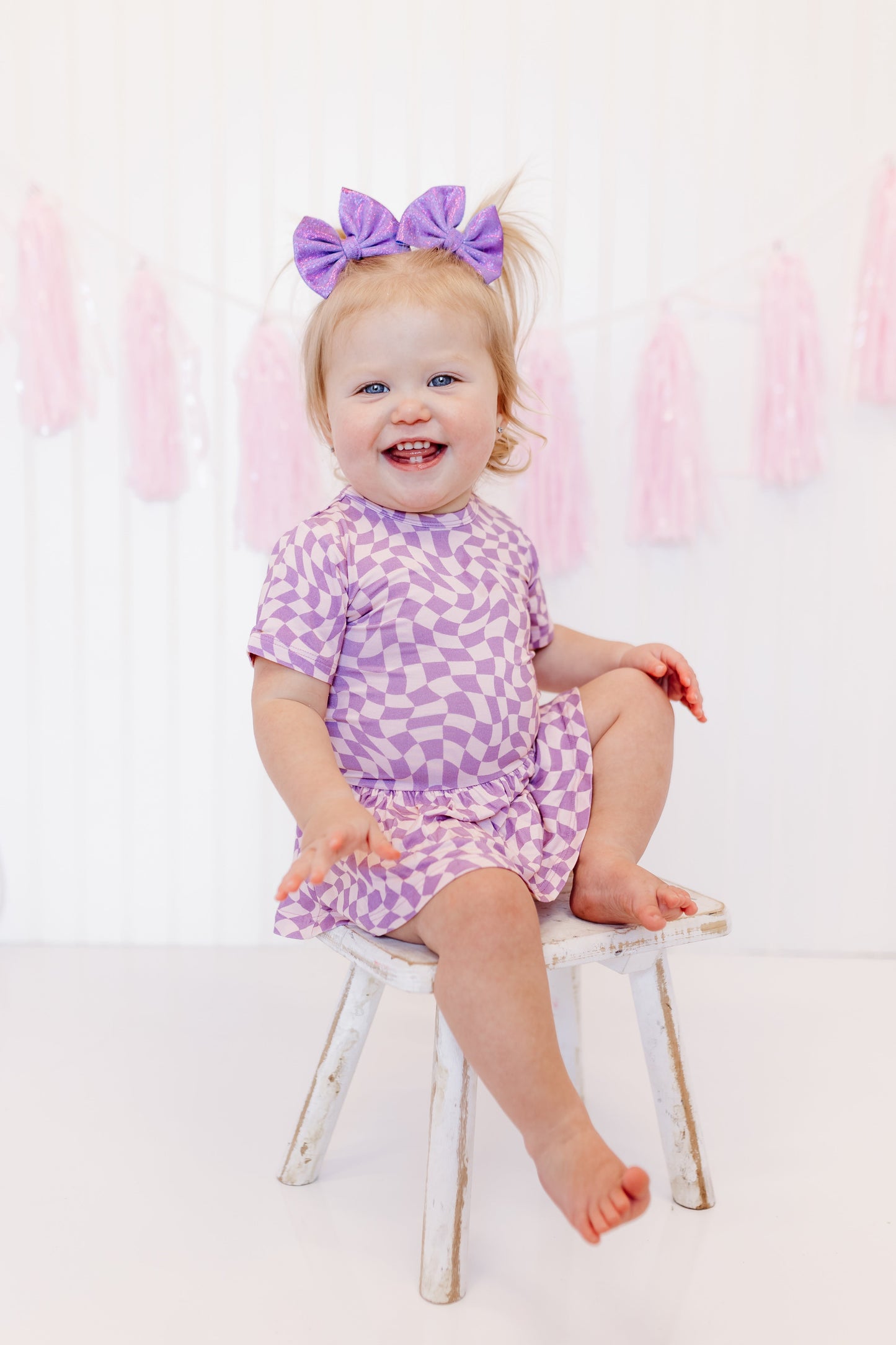 PLUM WAVY CHECKERS DREAM BODYSUIT DRESS