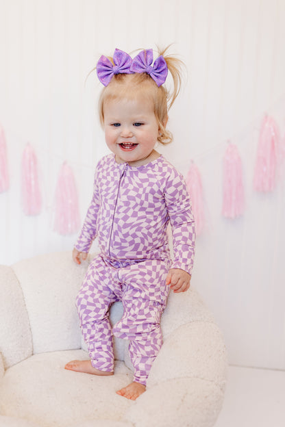 PLUM WAVY CHECKERS DREAM ROMPER