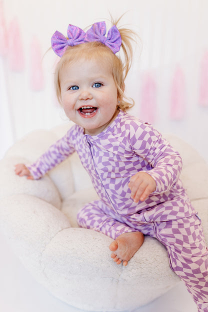 PLUM WAVY CHECKERS DREAM ROMPER