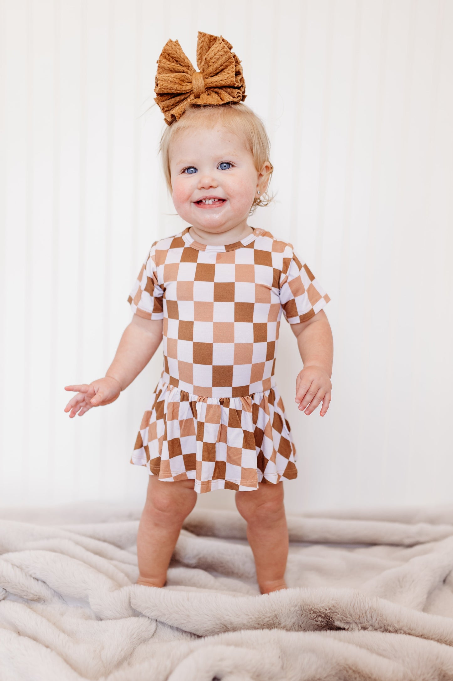 CHESTNUT CHECKERS DREAM BODYSUIT DRESS