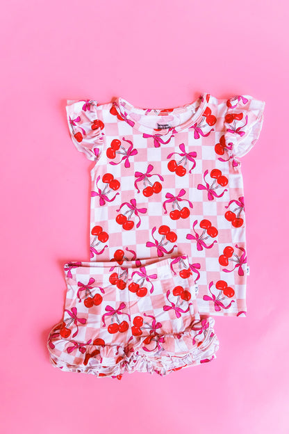 CHERRY SWEET CHECKERS DREAM CAP SLEEVE TOP