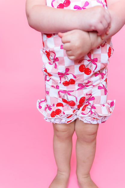 CHERRY SWEET CHECKERS DREAM RUFFLE SHORTS