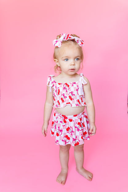 CHERRY SWEET CHECKERS DREAM SMOCKED SKORT SET