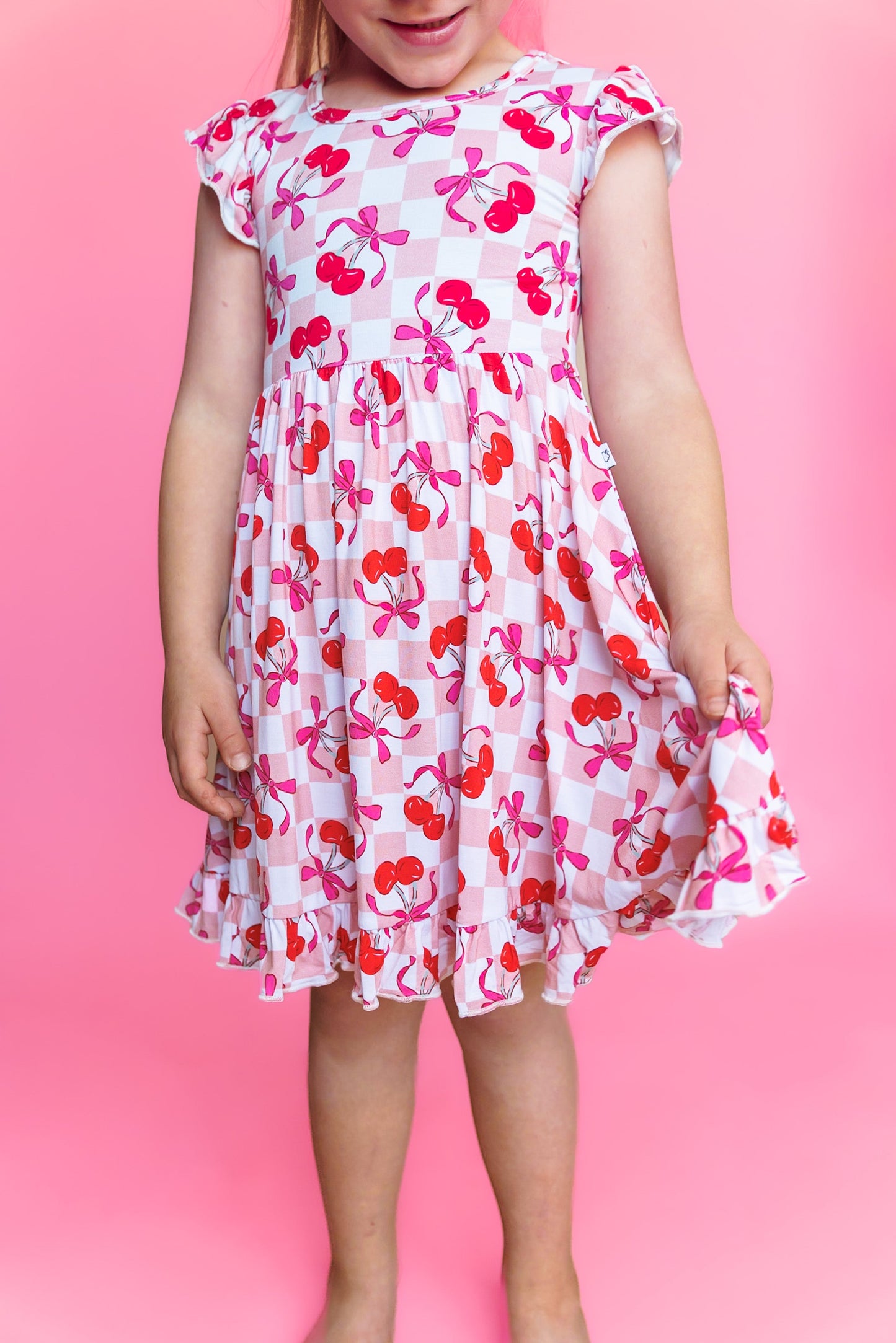 CHERRY SWEET CHECKERS DREAM RUFFLE DRESS