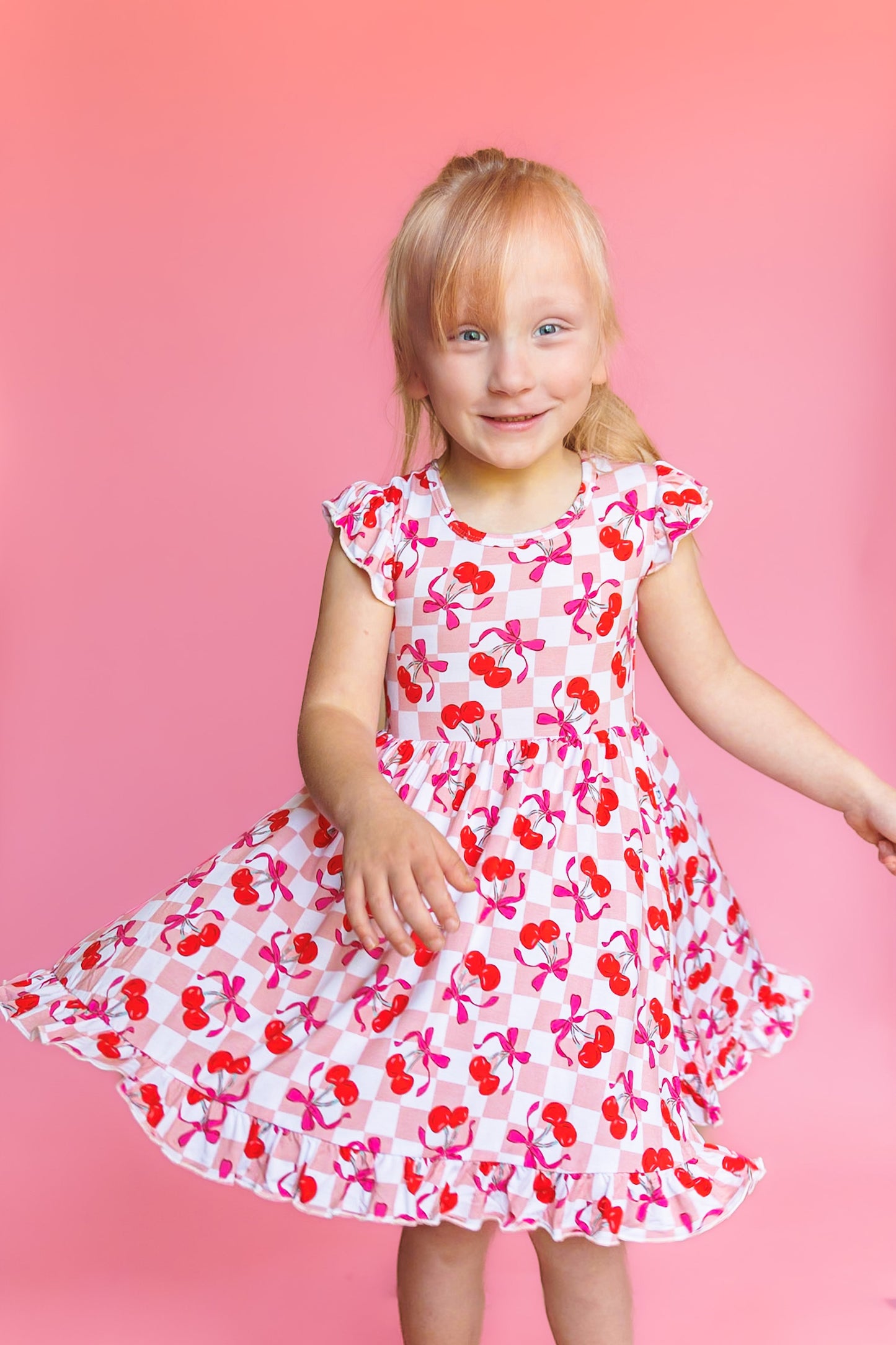 CHERRY SWEET CHECKERS DREAM RUFFLE DRESS