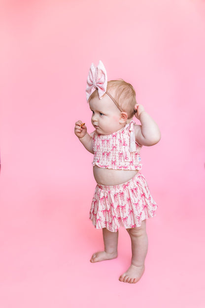 BOW CUTE DREAM SMOCKED SKORT SET