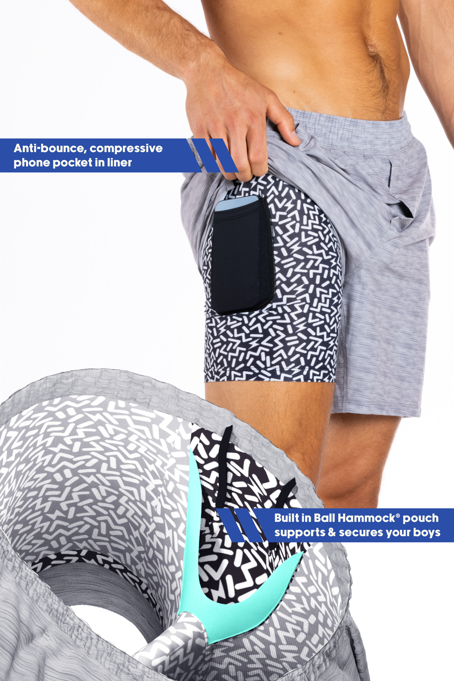 The Junk Trunks | Grey Ball Hammock® 9 Inch Athletic Shorts