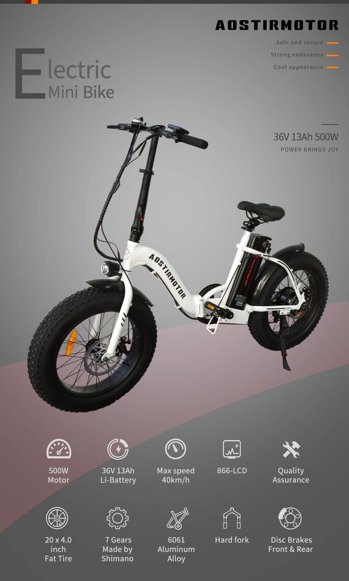 G20 Folding Electric Bike Ebike Bicycle 500W Motor 20" Fat Tire With 36V/13Ah Li-Battery New Model
