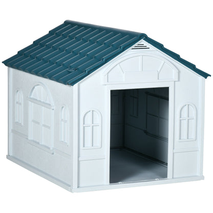 Plastic Dog House, Water Resistant Puppy Shelter Indoor Outdoor with Door, for Large Dogs, Blue