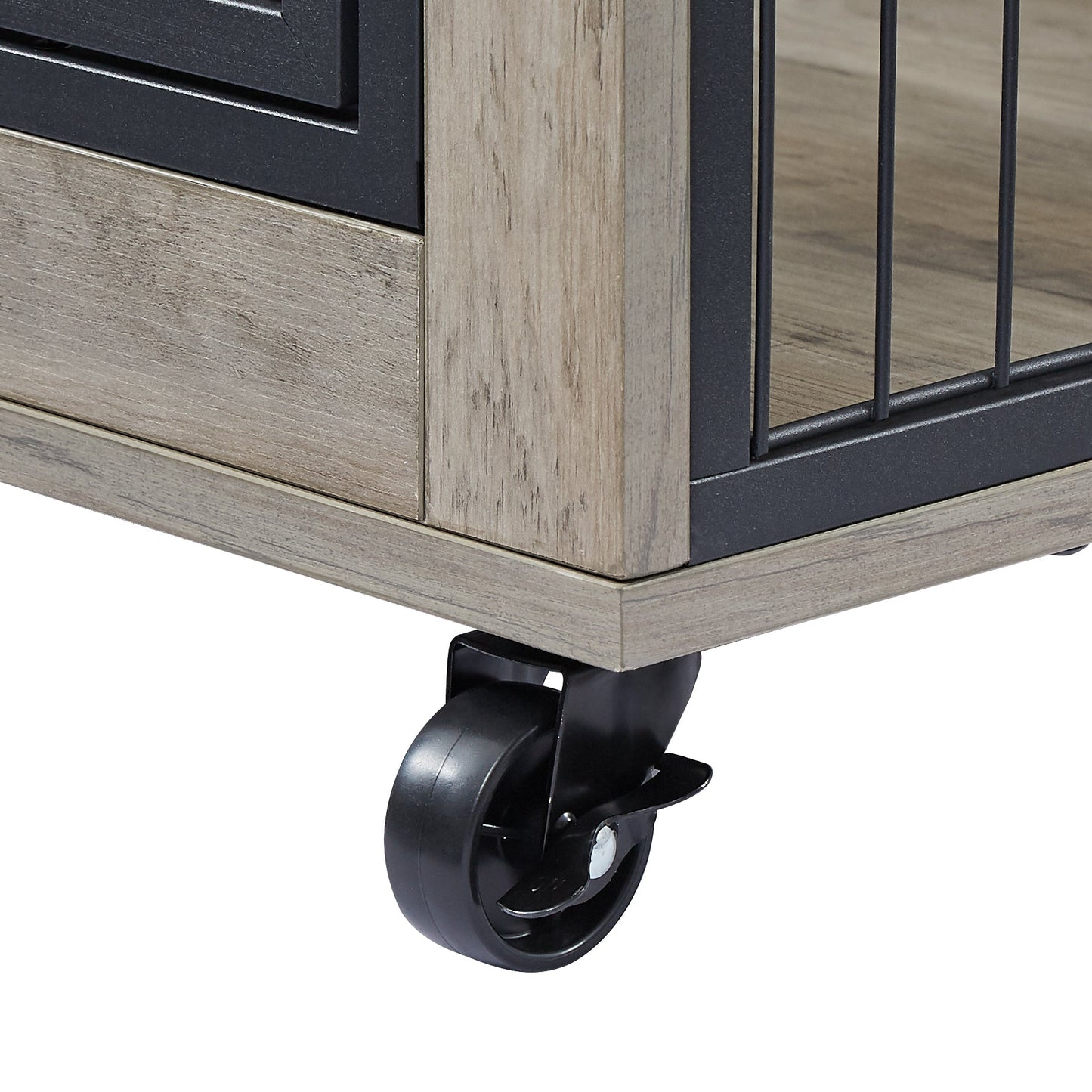 Furniture Style Dog Crate Side Table on Wheels with Double Doors and Lift Top. Grey, 43.7" W x 30" D x 31.1" H.