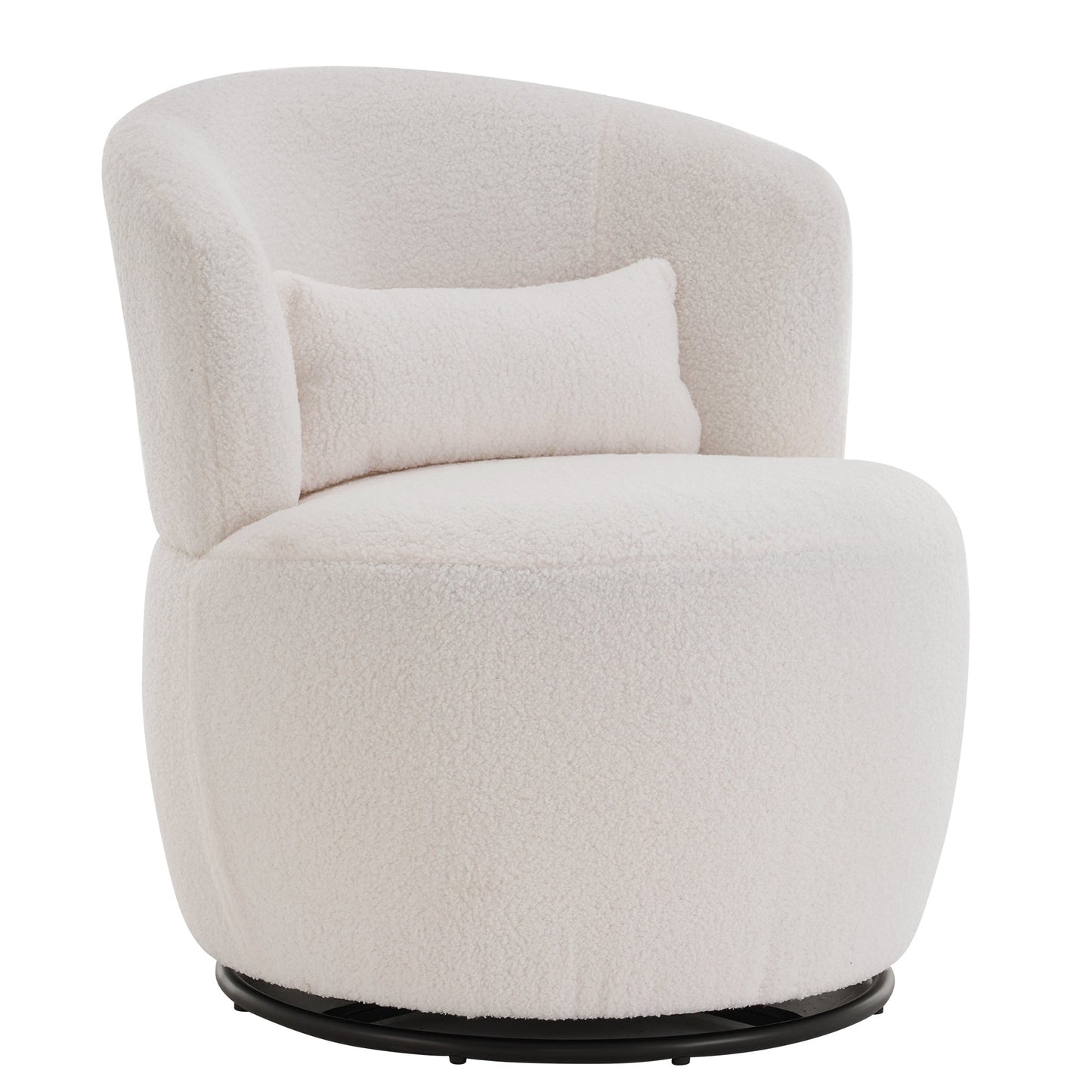 White Plush Swivel Accent Chair - Contemporary Round Armchair with 360 Rotation and Metal Base for Living Room Elegance