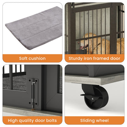 Furniture dog crate sliding iron door dog crate with mat. (Grey,43.7"W x 30"D x 33.7"H)