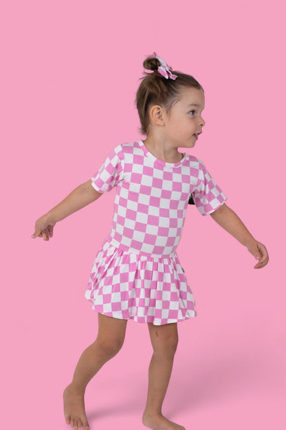 BUBBLEGUM CHECKERS DREAM BODYSUIT DRESS