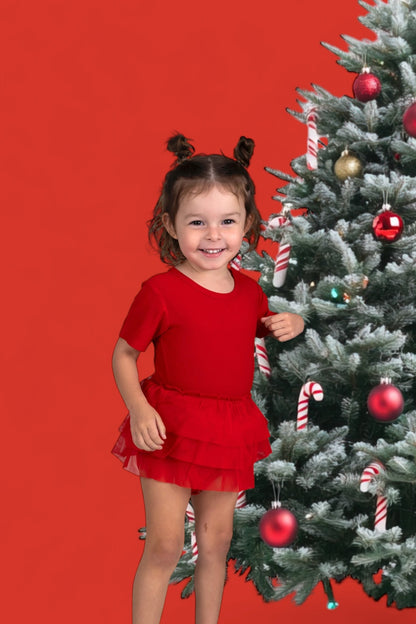 RED RIB DREAM TUTU BODYSUIT DRESS