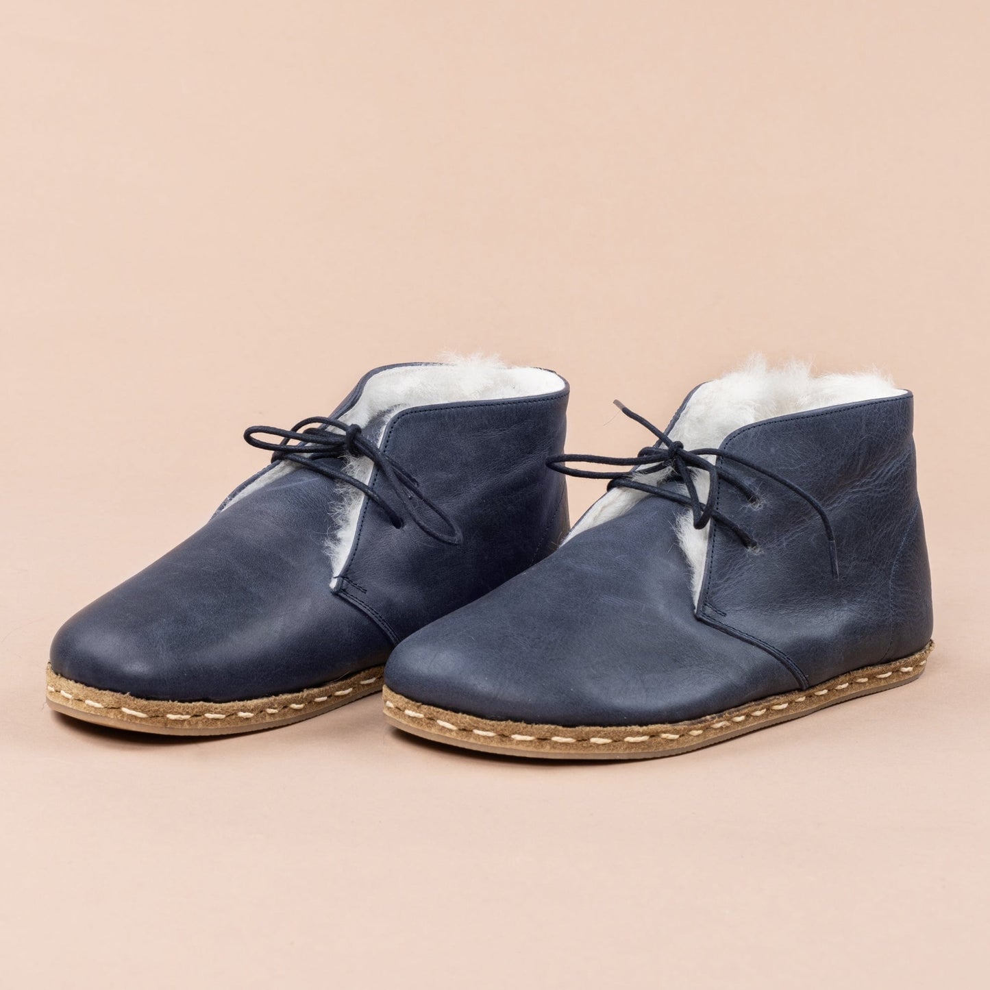 Men's Blue Barefoot Oxford Boots with Fur