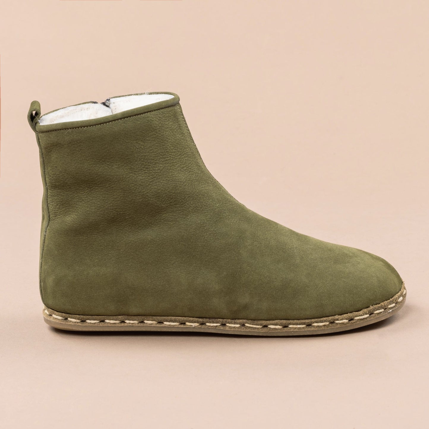 Men's Olive Barefoot Boots with Fur