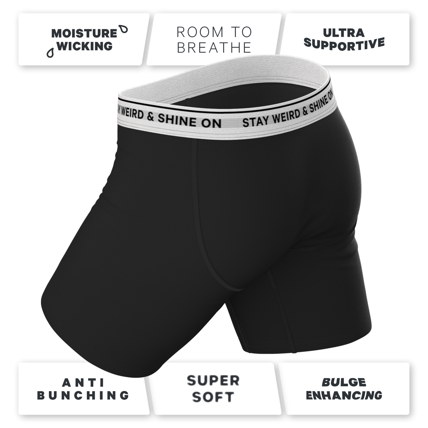 The Anthem | Black Long Leg Shinesty Ball Hammock® Pouch Underwear With Fly