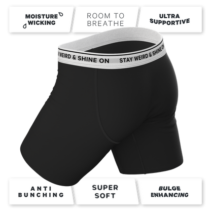 The Anthem | Black Long Leg Shinesty Ball Hammock® Pouch Underwear With Fly